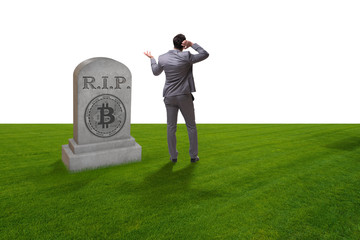 Businessman mourning the demise and death of bitcoin