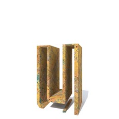 Conceptual old rusted metal font or type, iron or steel industry piece isolated white background. Educative rusty material, aged vintage surface, worn damaged paint as 3D illustration rough surface