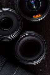 photo lenses on a black background