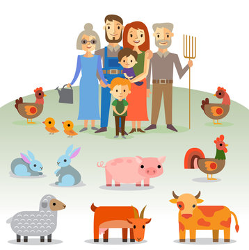 Farmers family with domestic animals