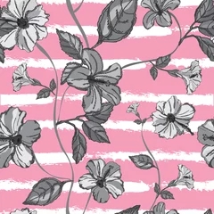 Wall murals Hibiscus floral seamless pattern