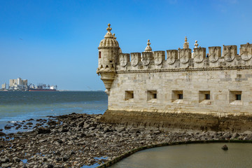 Lisbon Torre de Belem corner near tagus river