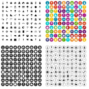 100 childrens parties icons set vector in 4 variant for any web design isolated on white