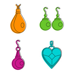 Earrings icon set. Color outline set of earrings vector icons for web design isolated on white background