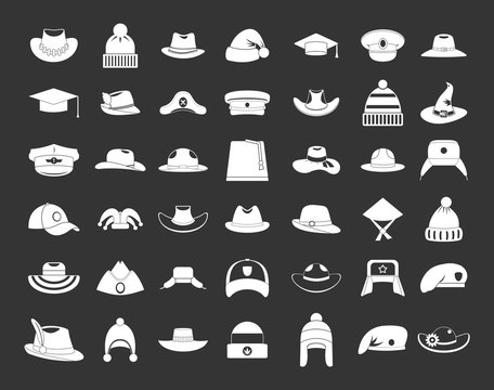 Hat icon set vector white isolated on grey background 