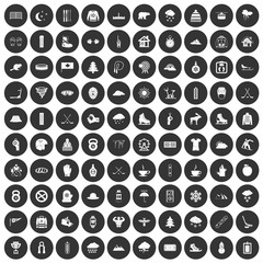 100 winter sport icons set in simple style white on black circle color isolated on white background vector illustration