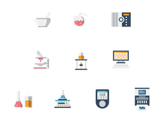 Laboratory flat color vector icons set