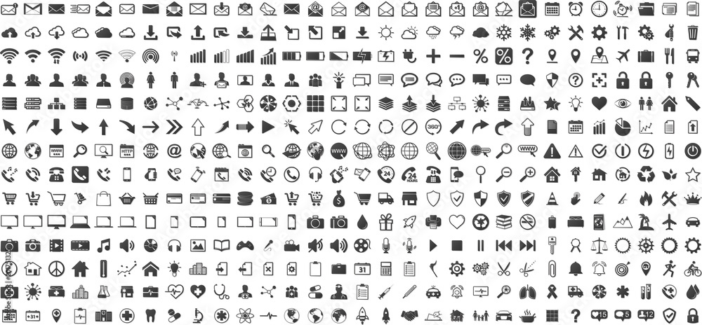 Canvas Prints black web business technology icons set