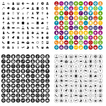 100 church icons set vector in 4 variant for any web design isolated on white