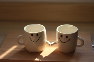 Couple glass of white ceramic for home decoration.