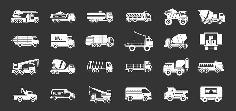 Truck icon set vector white isolated on grey background 