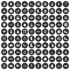 100 woman shopping icons set in simple style white on black circle color isolated on white background vector illustration