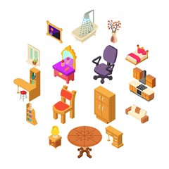 Home interior icons set. Isometric illustration of 16 home interior vector icons for web