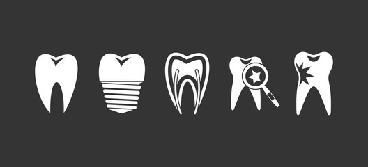 Tooth icon set vector white isolated on grey background 