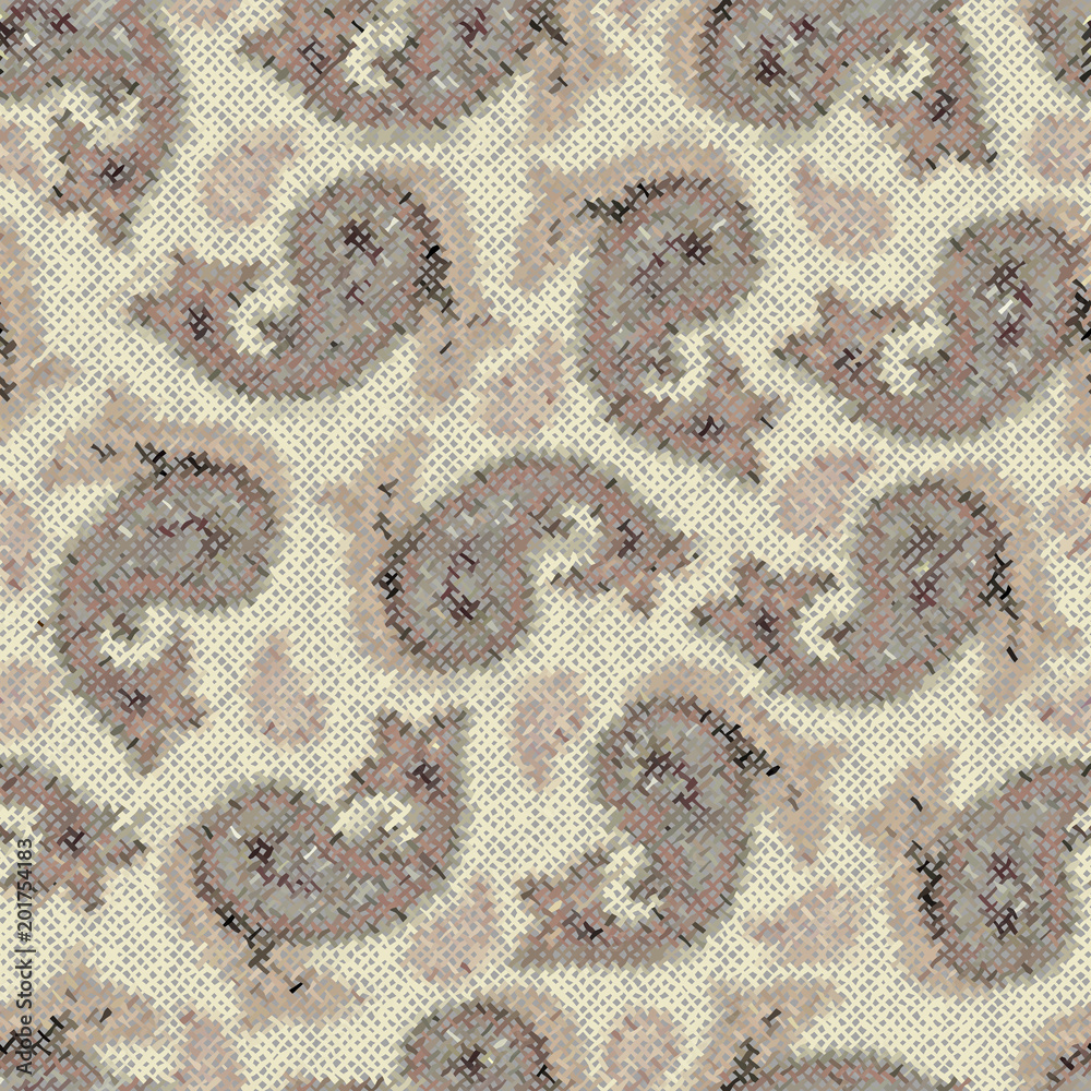 Poster Seamless background pattern. Imitation of a texture of rough canvas painted with paisley.