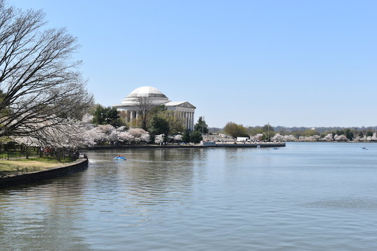 Closeup of Famous Jefferson Monument on Lake Tidal Basin in Washington D.C in the USA