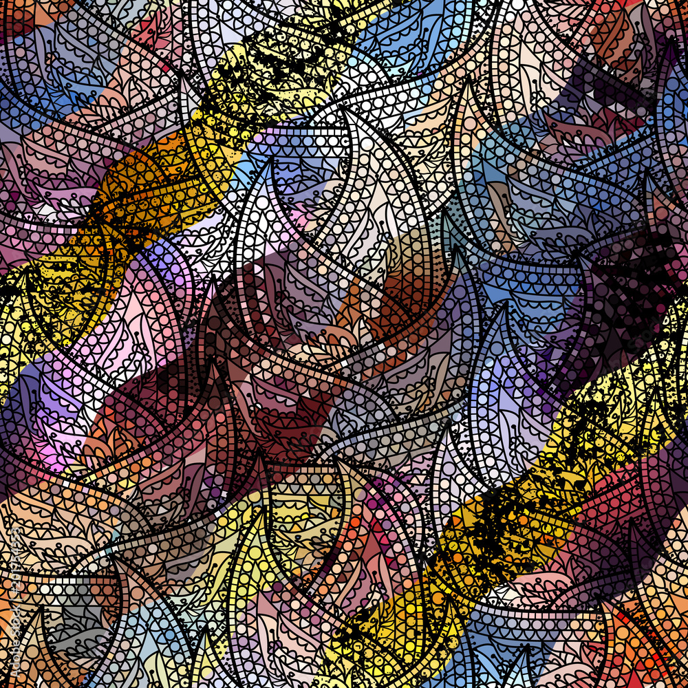 Poster low poly ornamental texture based on decorative elements paisley. seamless pattern in indian style.
