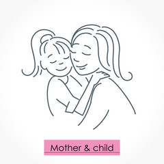 Obraz na płótnie Canvas Mother with child. Line art icon, logo, sign. Isolated vector illustration.