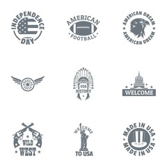 American logo set. Simple set of 9 american vector logo for web isolated on white background