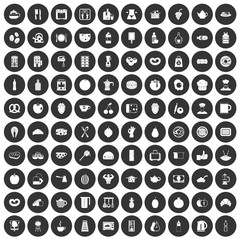 100 breakfast icons set in simple style white on black circle color isolated on white background vector illustration