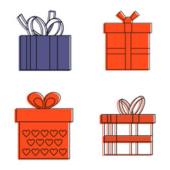 Gift box icon set. Color outline set of gift box vector icons for web design isolated on white background