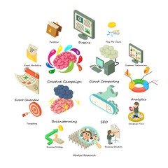 Business icons set. Isometric illustration of 16 business vector icons for web