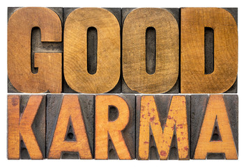 good karma word abstract in vintage wood type
