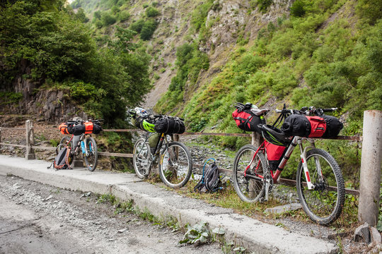 Mountain bicycles prepared during distant travel
