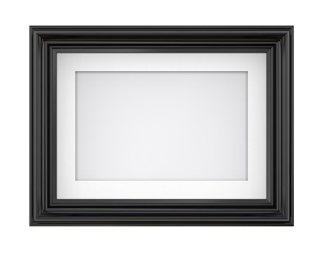 Isolated Black Picture Frame. 3D render of Vintage Black Frame with passe-partout. Blank for Copy Space. Isolated.