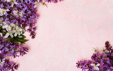 Lilac and spring blossom flowers arrangement