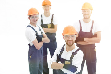 closeup.the foreman and construction team