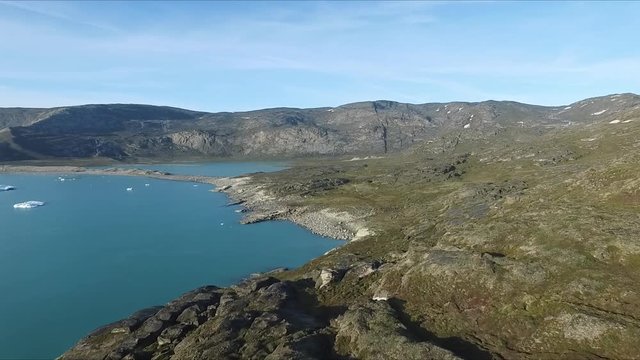 Greenland. Flight on a drone near the glacier Eqip Sermia