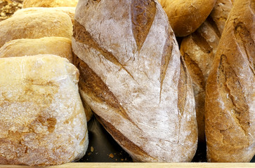 Close-up different kinds of bread as background.