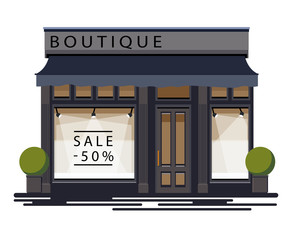 Boutique facade. Illustration of a boutique in a flat style. Vector illustration Eps10 file - obrazy, fototapety, plakaty