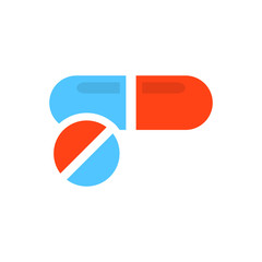 Capsule pills tablet vector icon in flat style. Medical pills illustration on white isolated background. Capsule and drug concept.