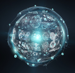 Holograms datas digital sphere 3D rendering