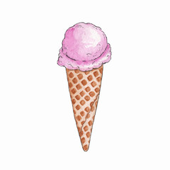 Ice cream hand-drawn watercolor illustration isolated on white background