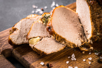 Roast pork meat sliced. 
