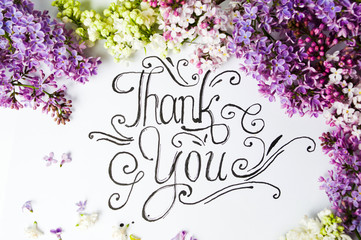 Thank you note with purple lilac flowers