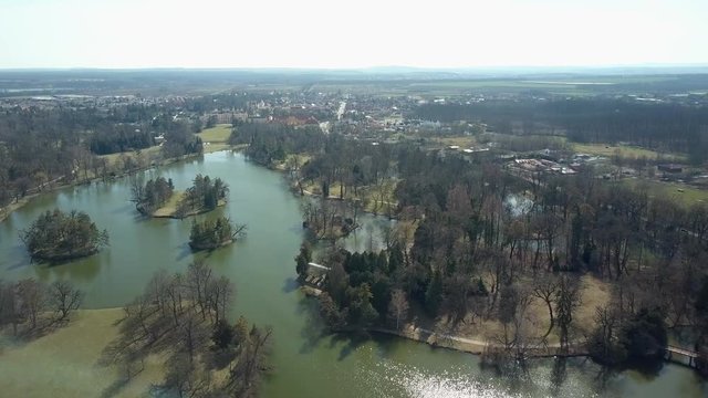 Flight over the palace of Lednice, Czech Republic