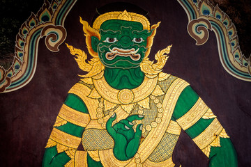 Clouse-up of Yak Face, common as guardians of the gates in Buddhist temples, Grand Palace, Bangkok