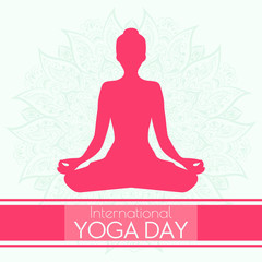 Fototapeta na wymiar International Yoga day illustration with a beautiful mandala and lotus pose silhouette.