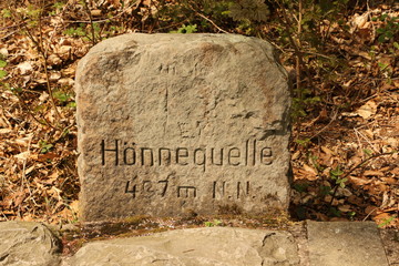 In Stein gemeißelt: Hönnequelle 437 m ü NN
Stein direkt an der Hönnequelle in Neuenrade auf...