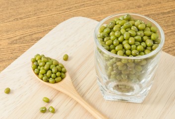 Green Mung Beans in Spoon and Glass Cup