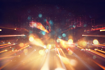 Futuristic retro background of the 80`s retro style. Digital or Cyber Surface. neon lights and...