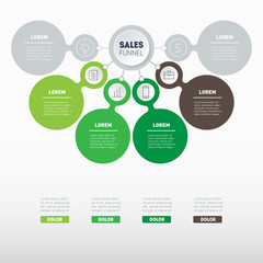 Sales funnel or Business presentation concept with 4 or 6 options. Web Template of a sales pipeline, purchase funnel, chart or diagram. Vector infographic of technology or education process.