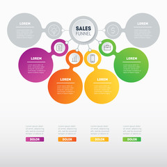 Business presentation concept with 4 options. Web Template of a sales pipeline, purchase funnel, info chart or diagram. Vector infographic of technology or education process.