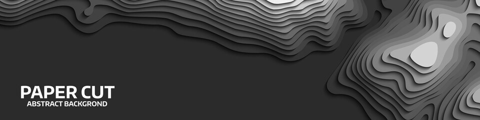 Black and white wave. Abstract paper cut. Abstract colorful waves. Wavy banners. Color geometric form. Wave paper cut. Map line of topography. Map mockup infographics. Vector illustration