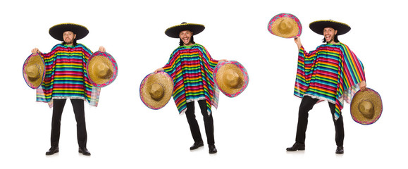 Handsome man in vivid poncho isolated on white