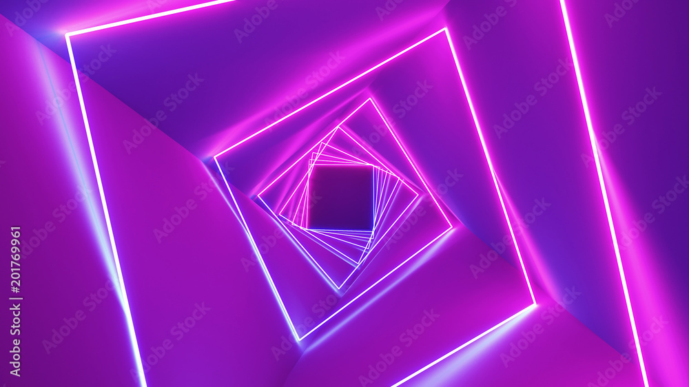Wall mural 3d rendering neon lights background. bright neon lines background. intelligence artificial. abstract